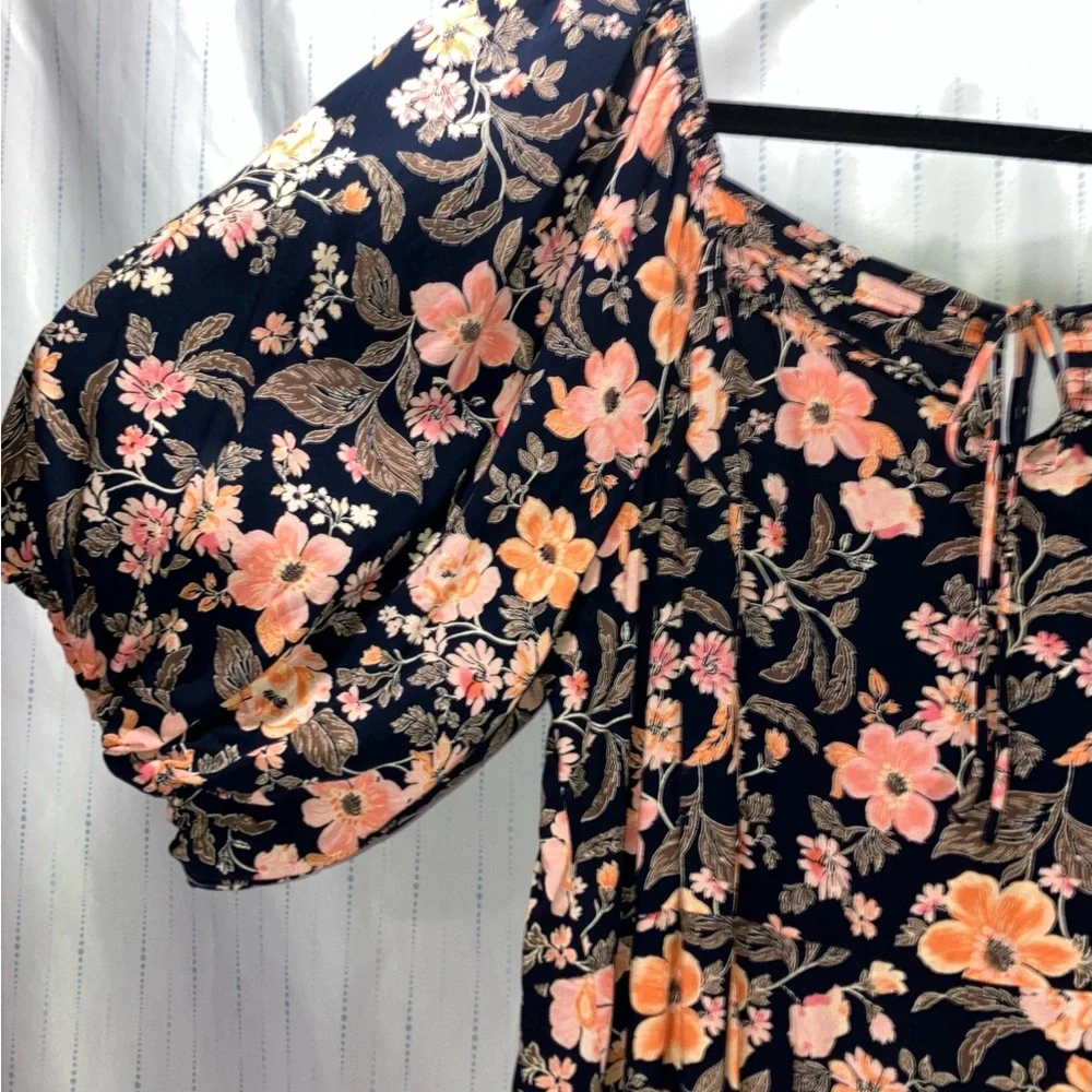 Old Navy XL puff sleeve Floral navy and Pink dress - Picture 8 of 12
